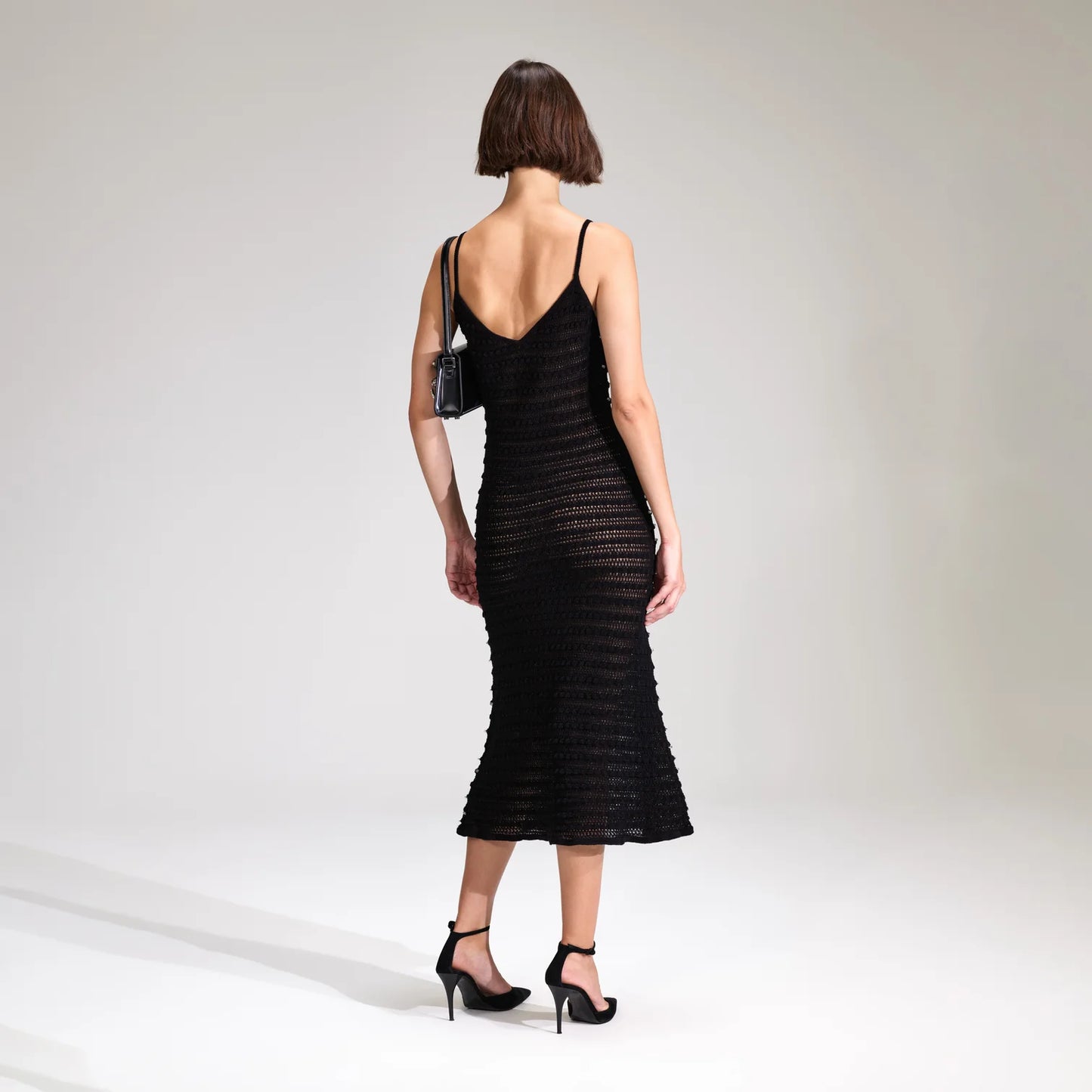 SP Black Beaded Strappy Knit Midi Dress