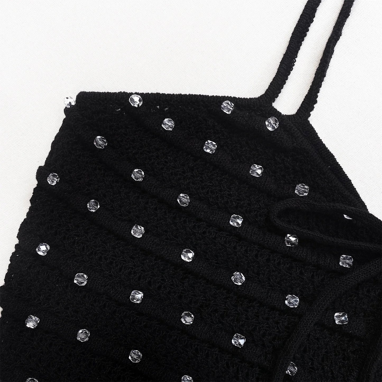 SP Black Beaded Strappy Knit Midi Dress
