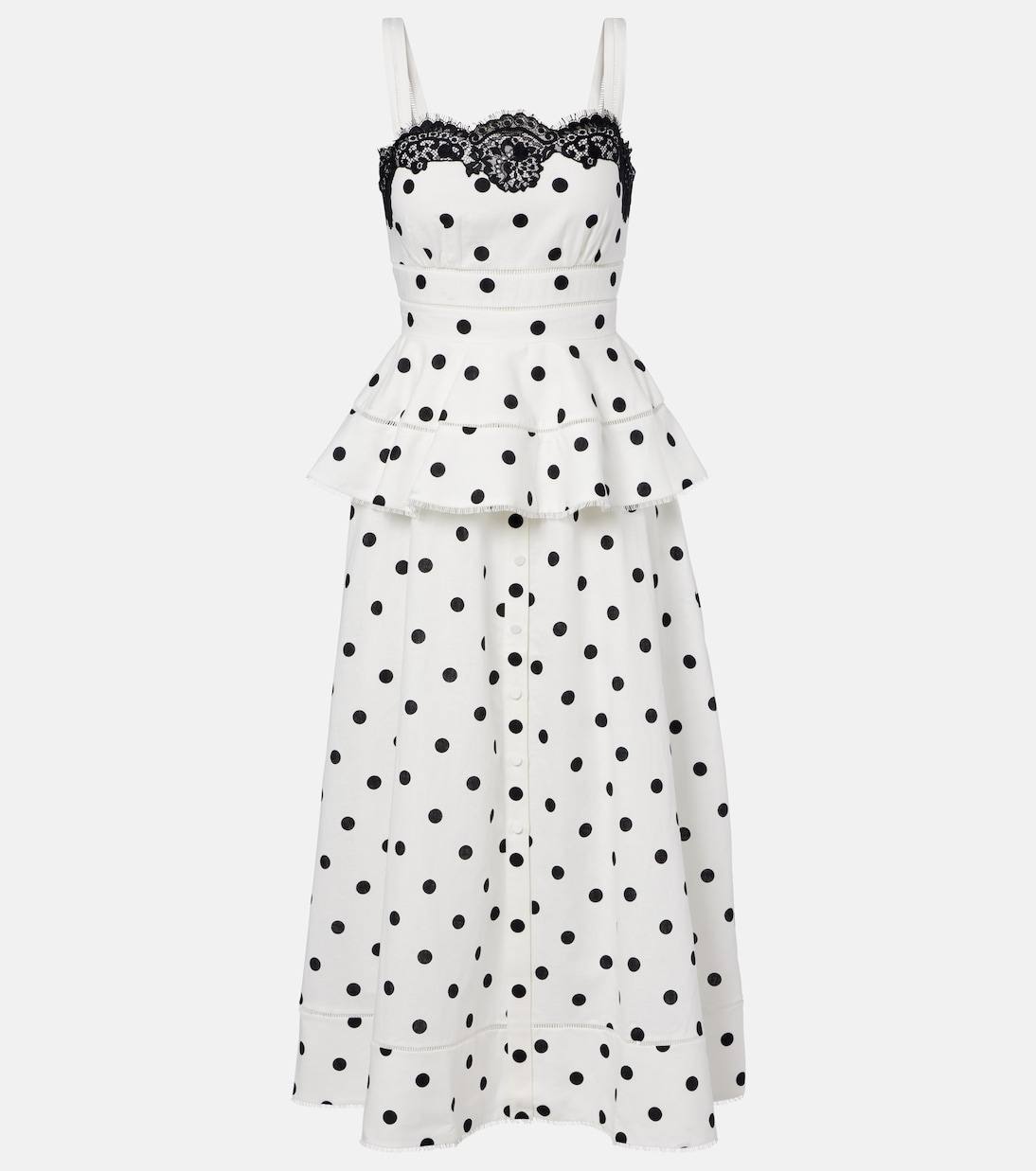SP Linen-Cotton Polka Dot Midi Dress