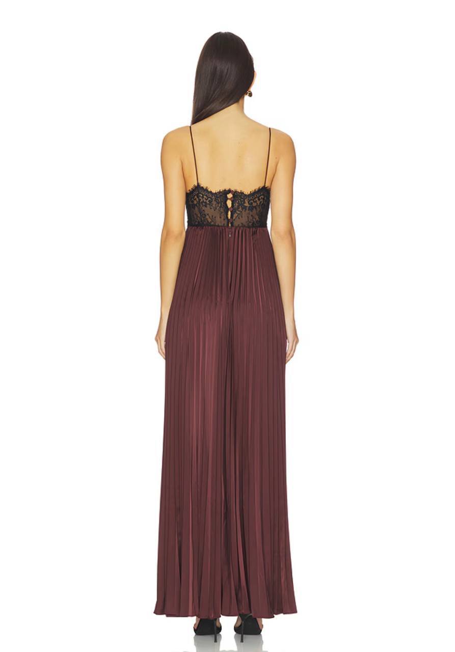 SP Brown Satin Lace Insert Maxi Dress