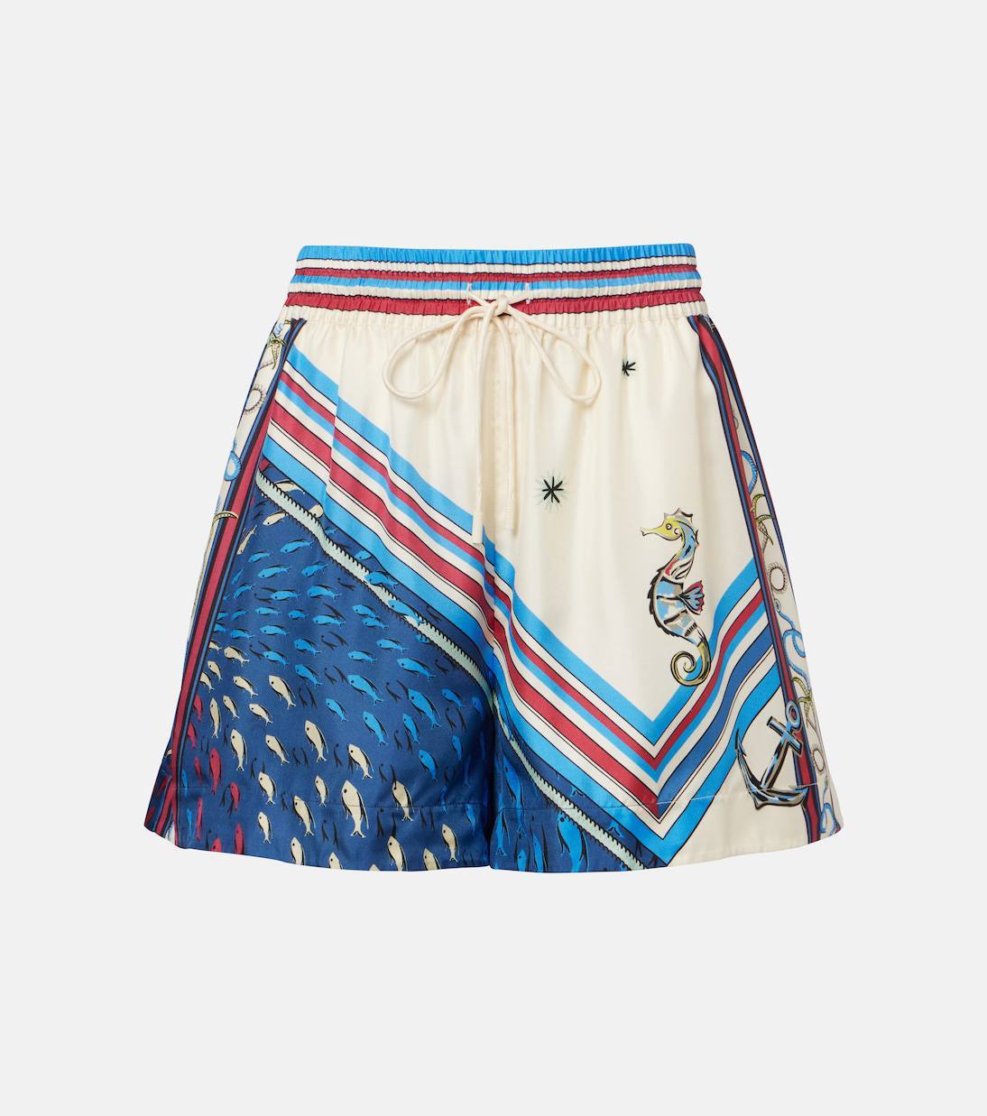 ALM023 Nautical Stripe Silk Satin Top | Sea Shorts | Set