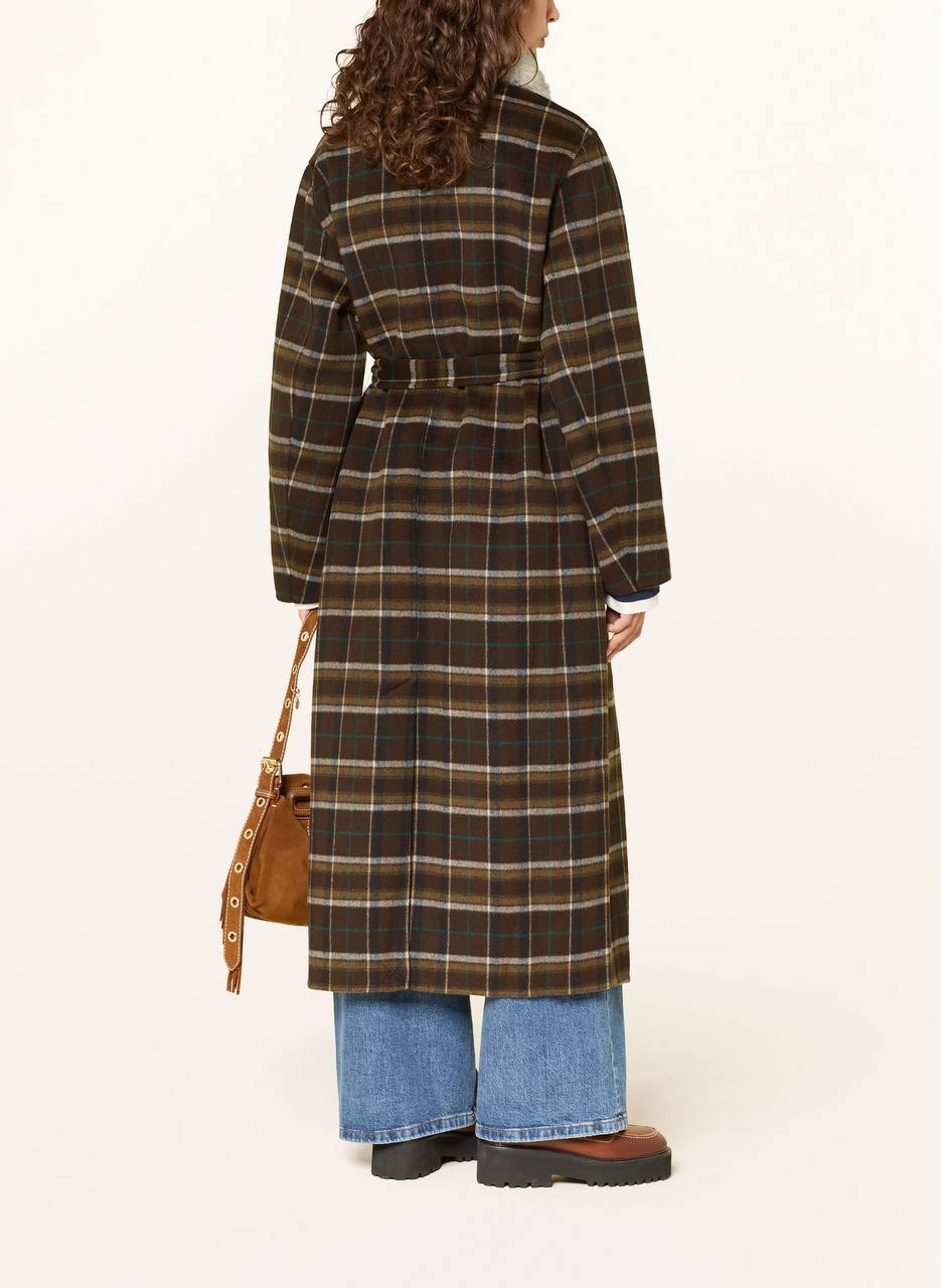 Checked Faux-Fur Collar Coat