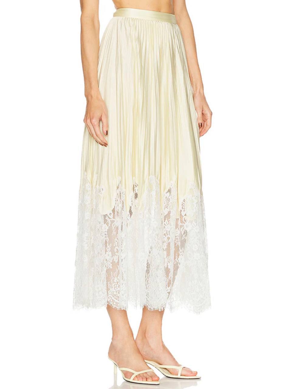 SP Yellow Satin Lace Midi Skirt
