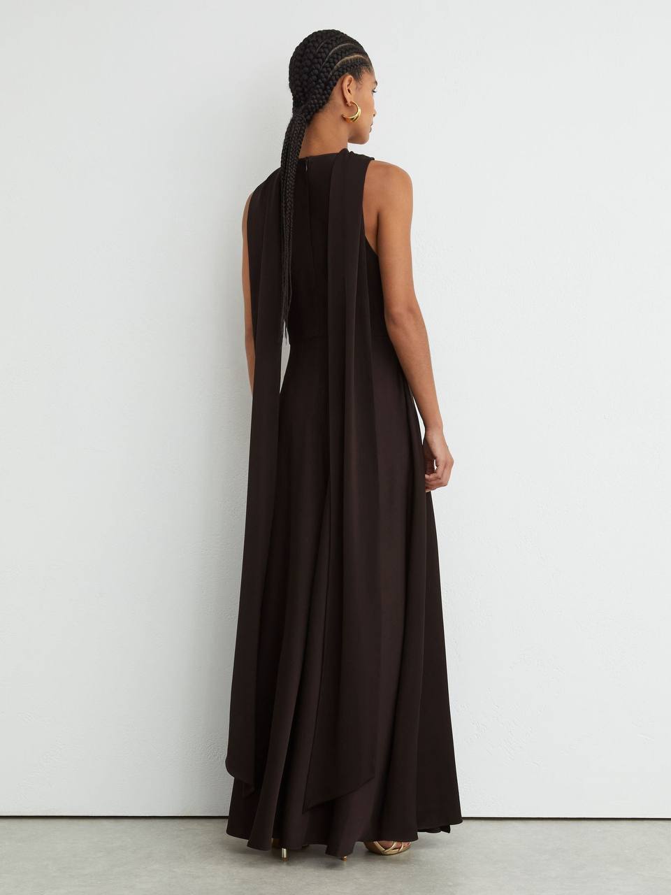 Sabine Satin Cape-Detail Maxi Dress