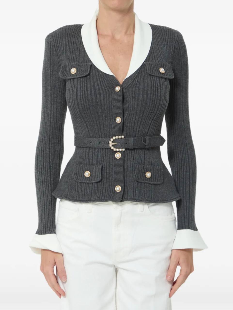 Belted Embellished Ribbed-Knit - Image 12
