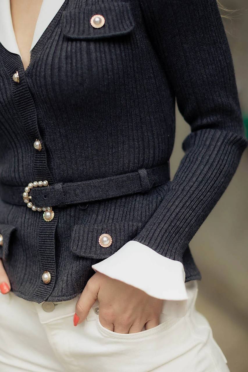 Belted Embellished Ribbed-Knit - Image 8