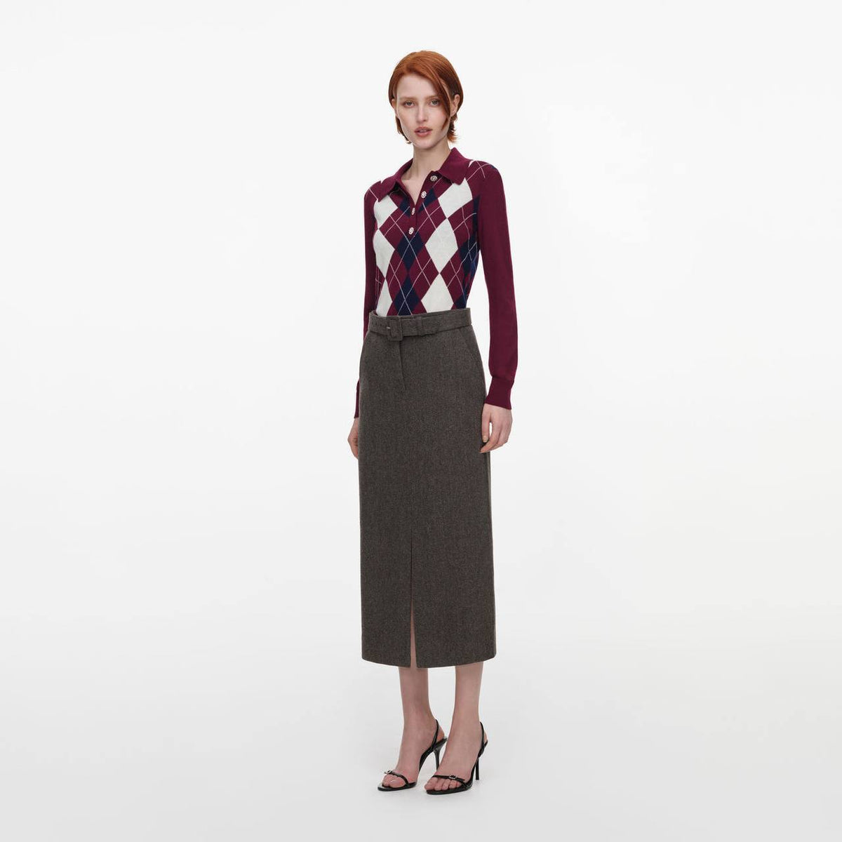 Burgundy Lightweight Argyle Jumper - Image 3