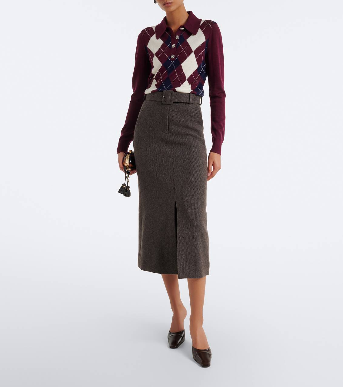 Burgundy Lightweight Argyle Jumper - Image 7