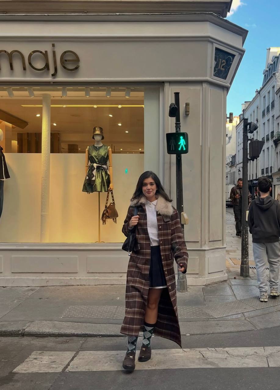 Checked Faux-Fur Collar Coat