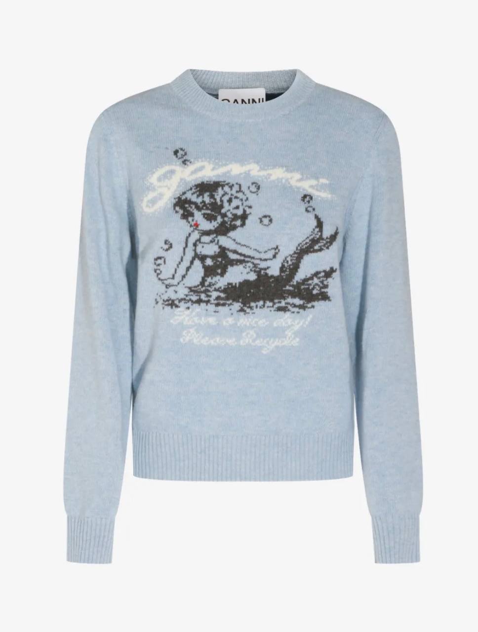 GN Blue Mermaid Graphic Wool-blend Sweater Pullover