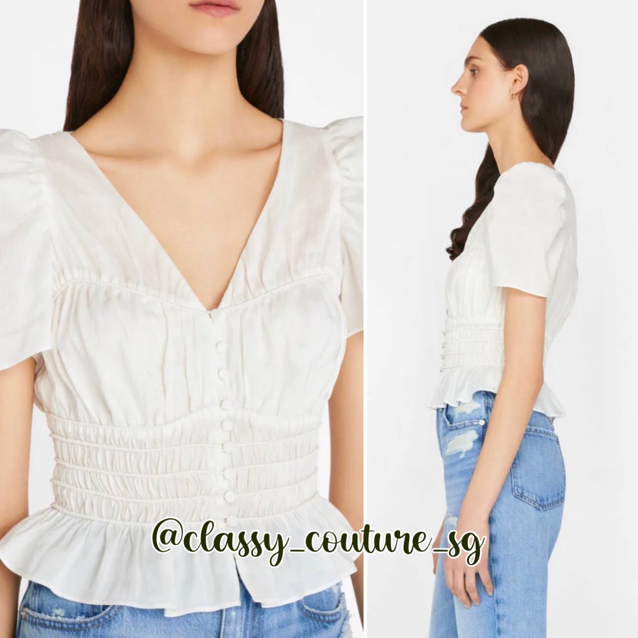 FR Corded Covered Shoulder Top Blanc