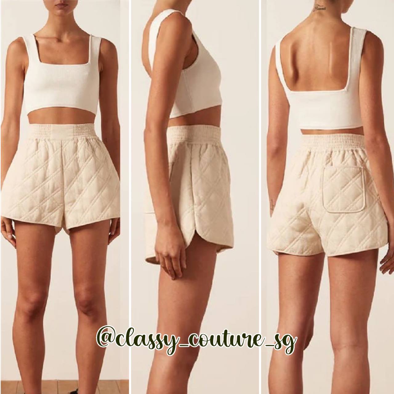 SJ Alessia Oversized Quilted Jacket | Shorts | Chalk white Bayleaf green Set