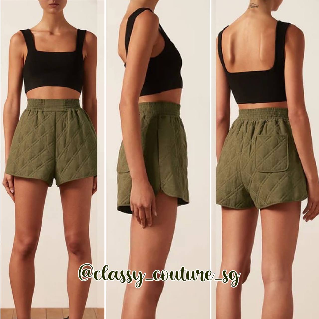 SJ Alessia Oversized Quilted Jacket | Shorts | Chalk white Bayleaf green Set