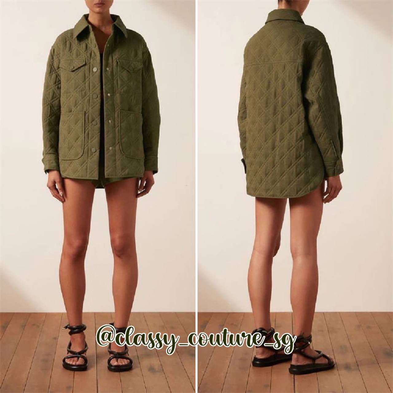 SJ Alessia Oversized Quilted Jacket | Shorts | Chalk white Bayleaf green Set