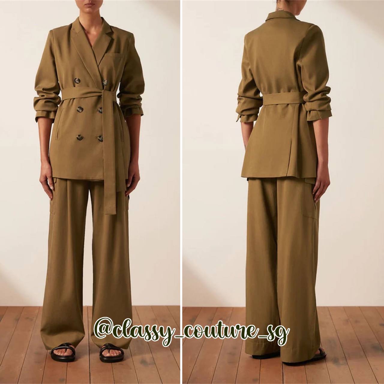 SJ Sara Tailored Fitted Vest | Blazer | Utility Relaxed Pant | Crema white, Tapenade | top pants set