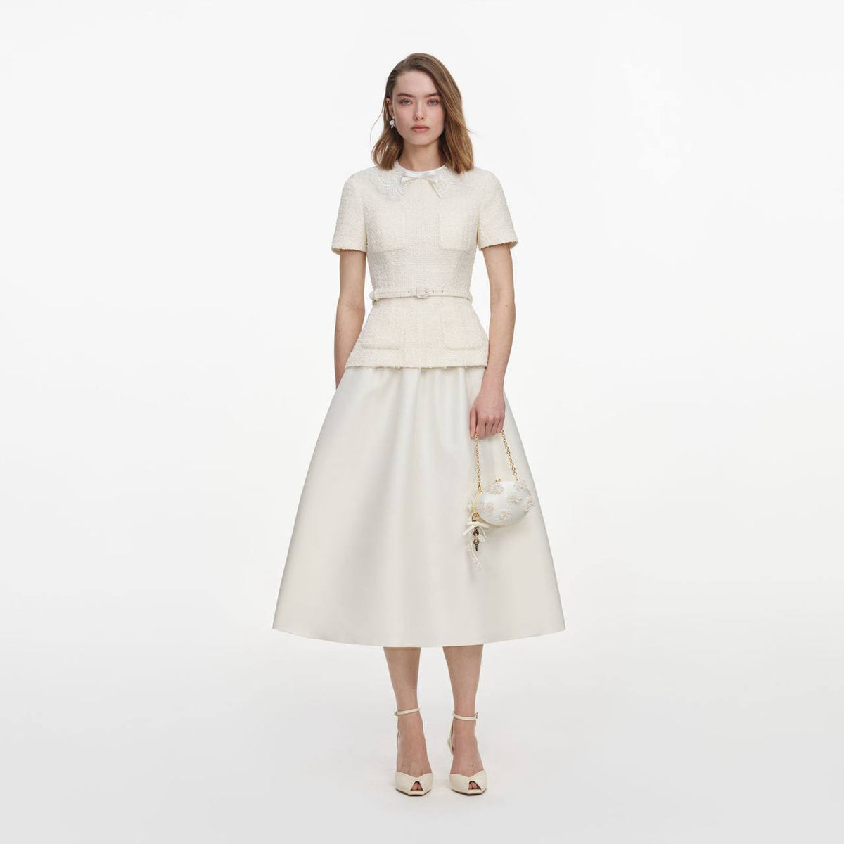 Cream Boucle Taffeta Midi Dress - Image 2