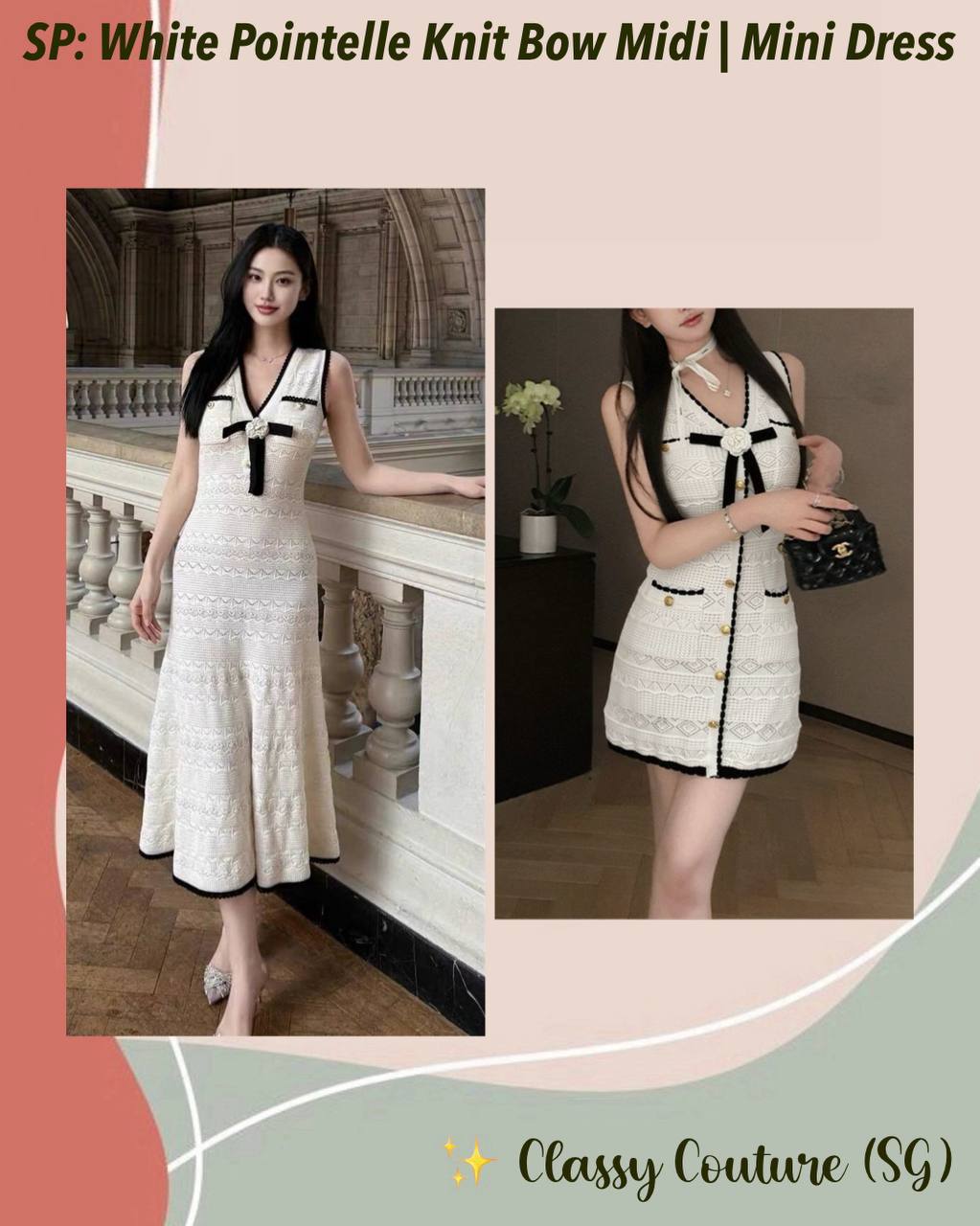 SP White Pointelle Knit Bow Midi | Mini Dress