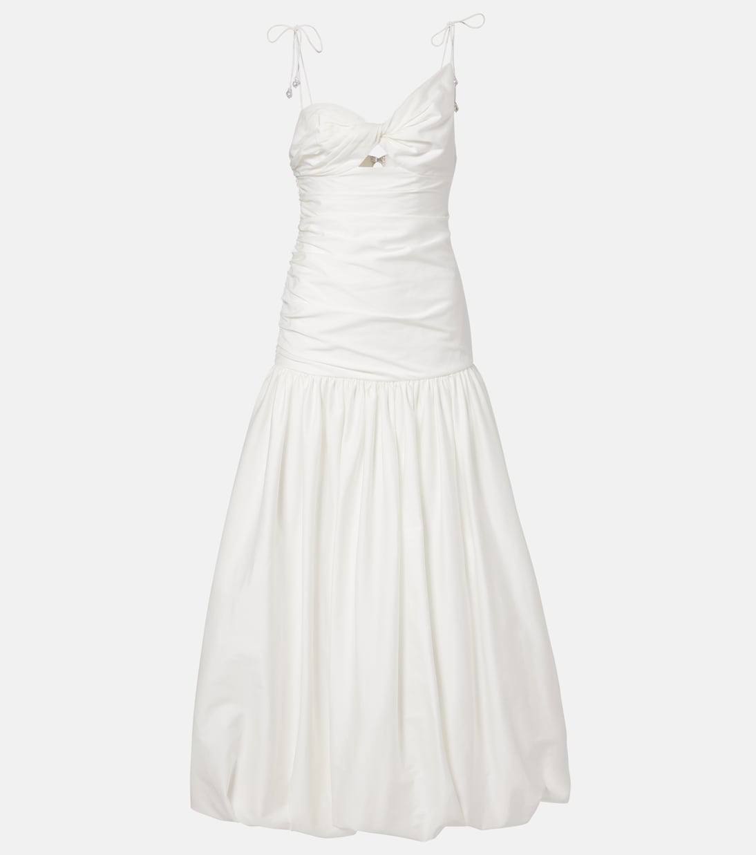 SP White Cotton Gathered Asymmetrical Midi Dress