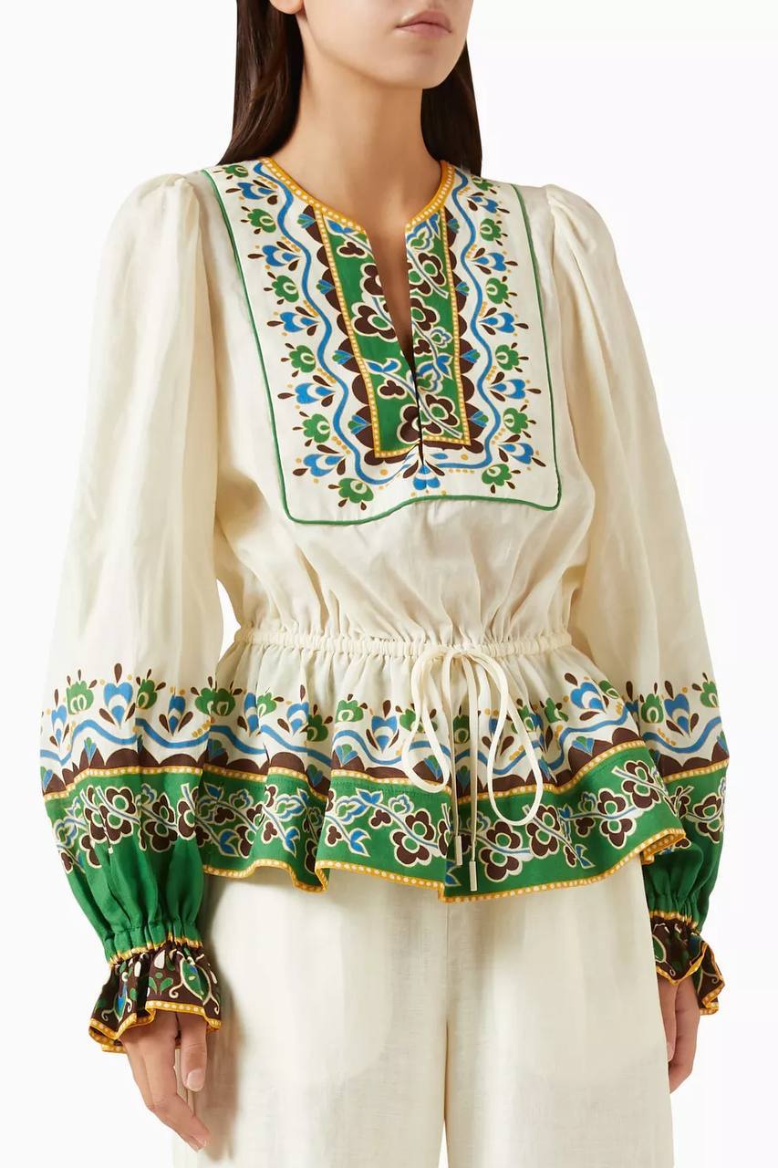 ALM Bridgette Border-print Top | Wide-leg Pants