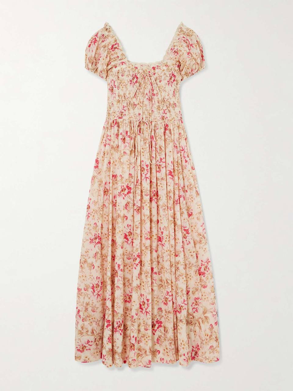DN Floral Smocked Organic-cotton Midi Dress