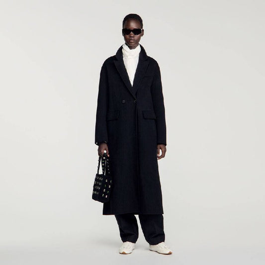 Black Double-Faced Wool Coat With Studs