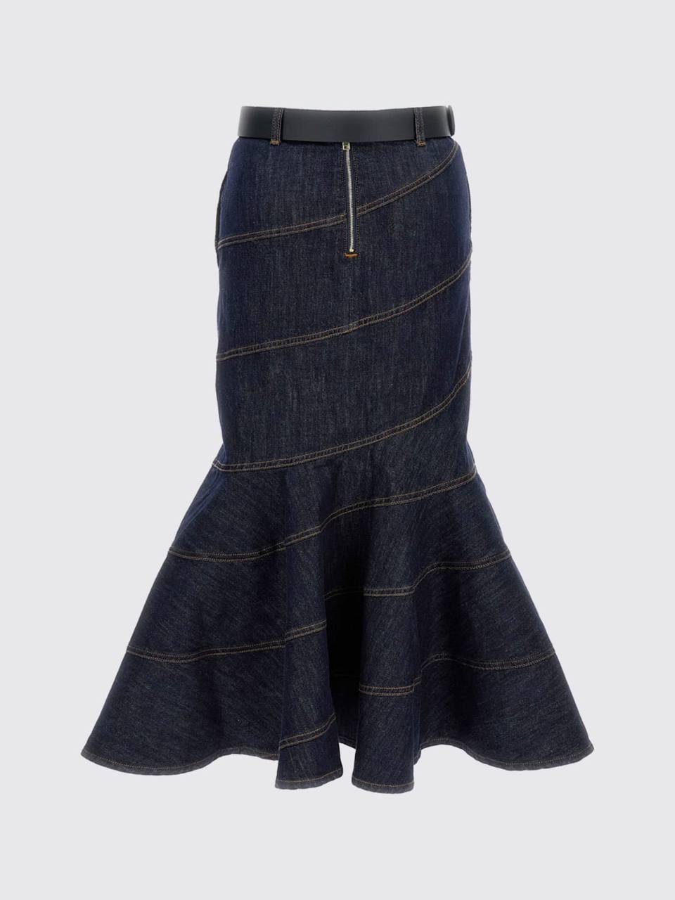 SP Indigo Denim Belted Midi Skirt