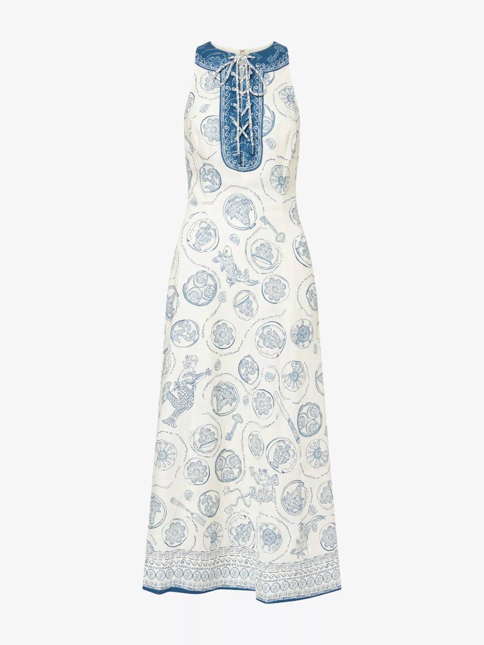 ALM Lucky Lace-Up Linen Midi Dress