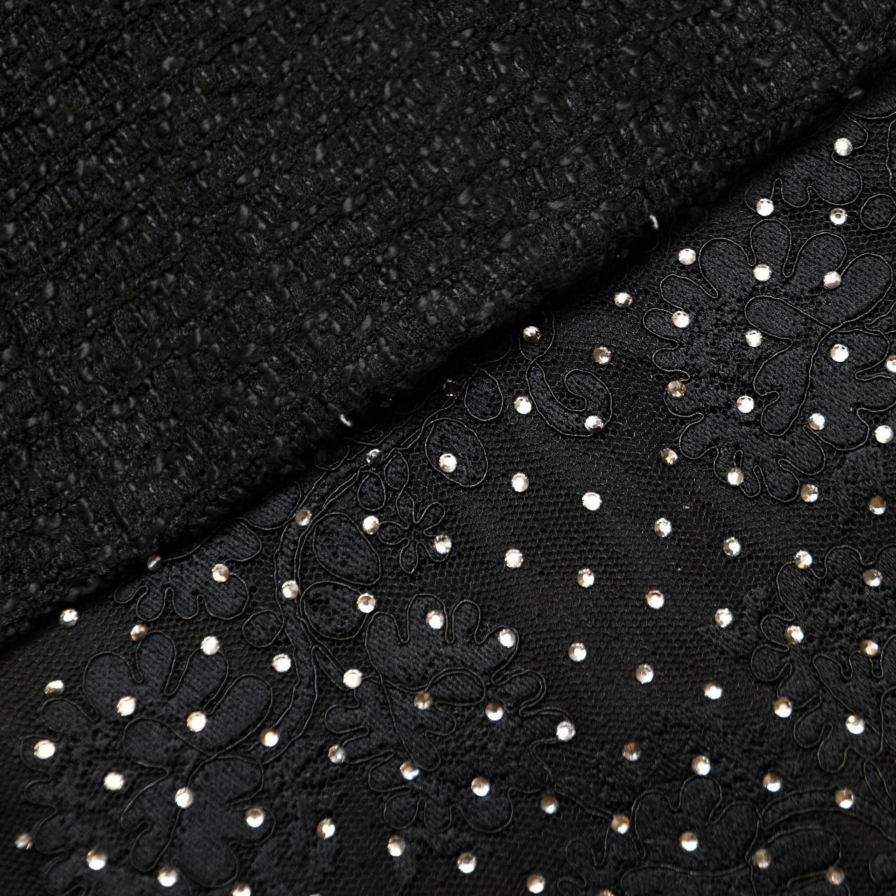 SP Black Boucle Rhinestone Lace Maxi Dress