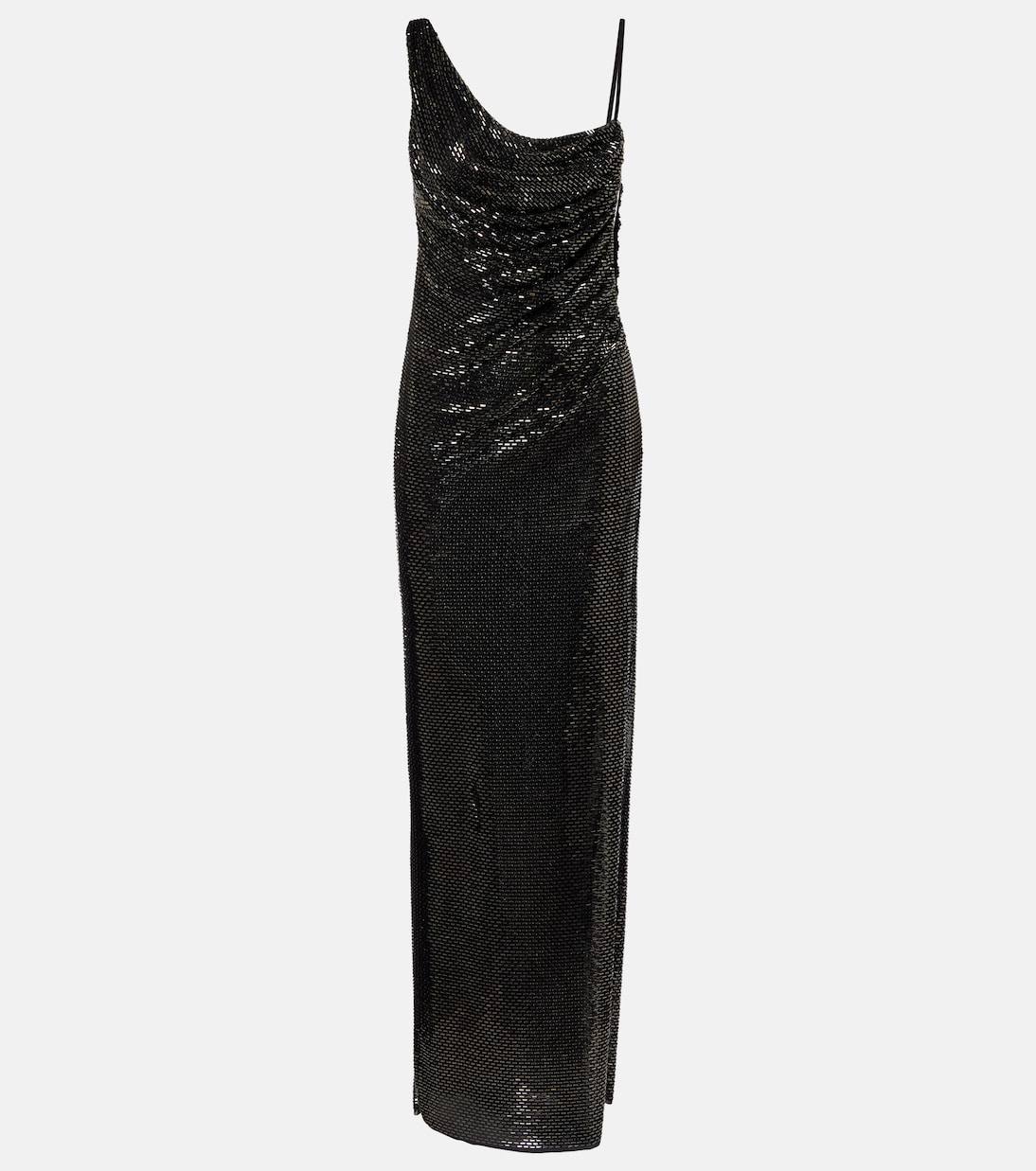 SP Black Rhinestone Draped Maxi Dress