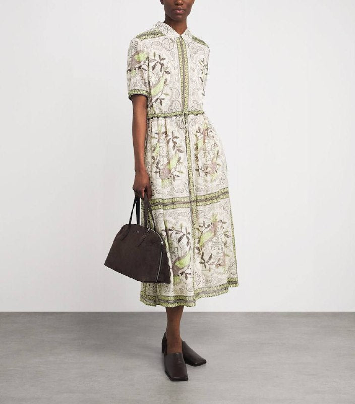TB Silk-Cotton Printed Midi Dress Shirtdress