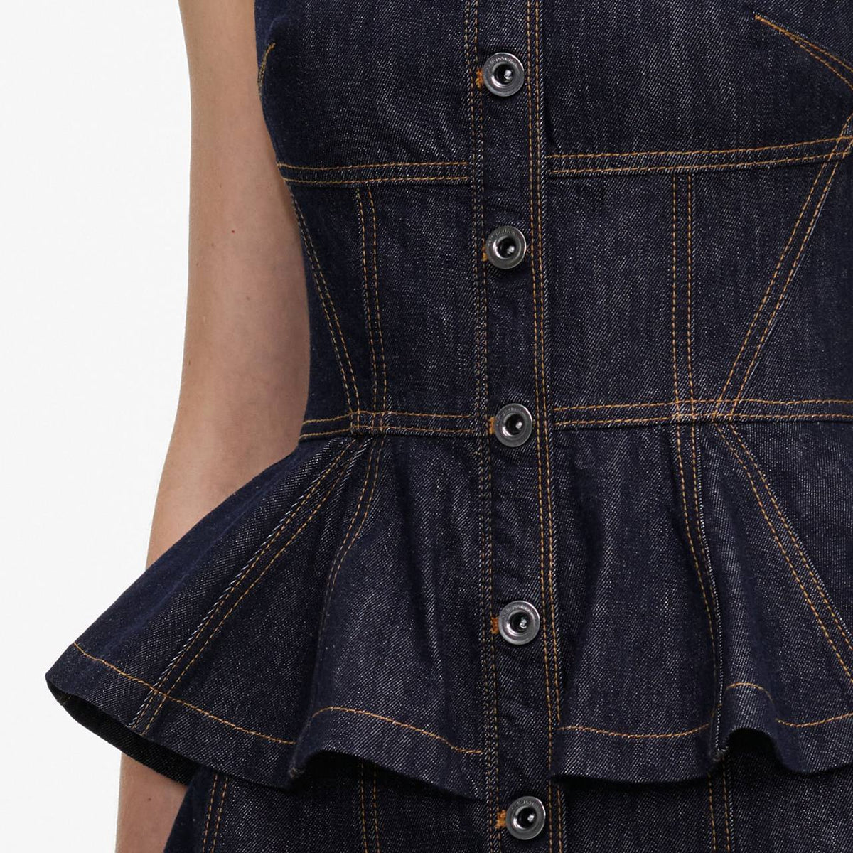 Indigo Denim Peplum Midi Dress