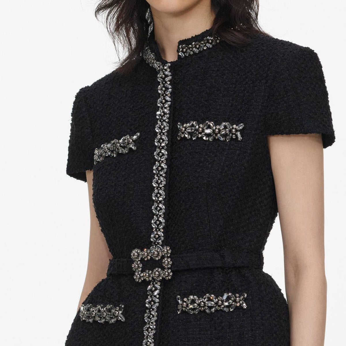 SP Black Boulé Crystal-Trim Chiffon Midi Dress