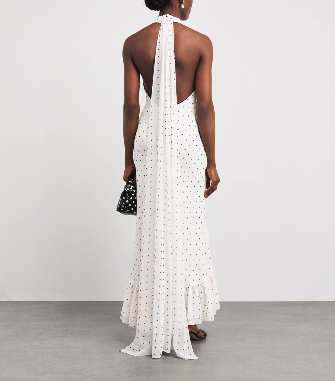 SP Polka Dot Halter Neck Midi High-Low Dress