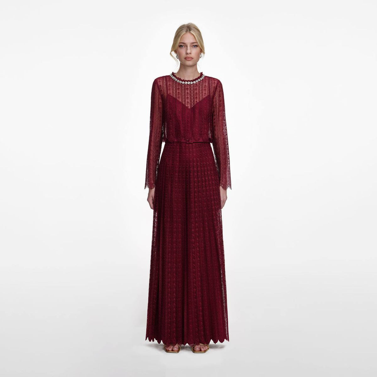 Burgundy Organiza Lace Maxi Dress