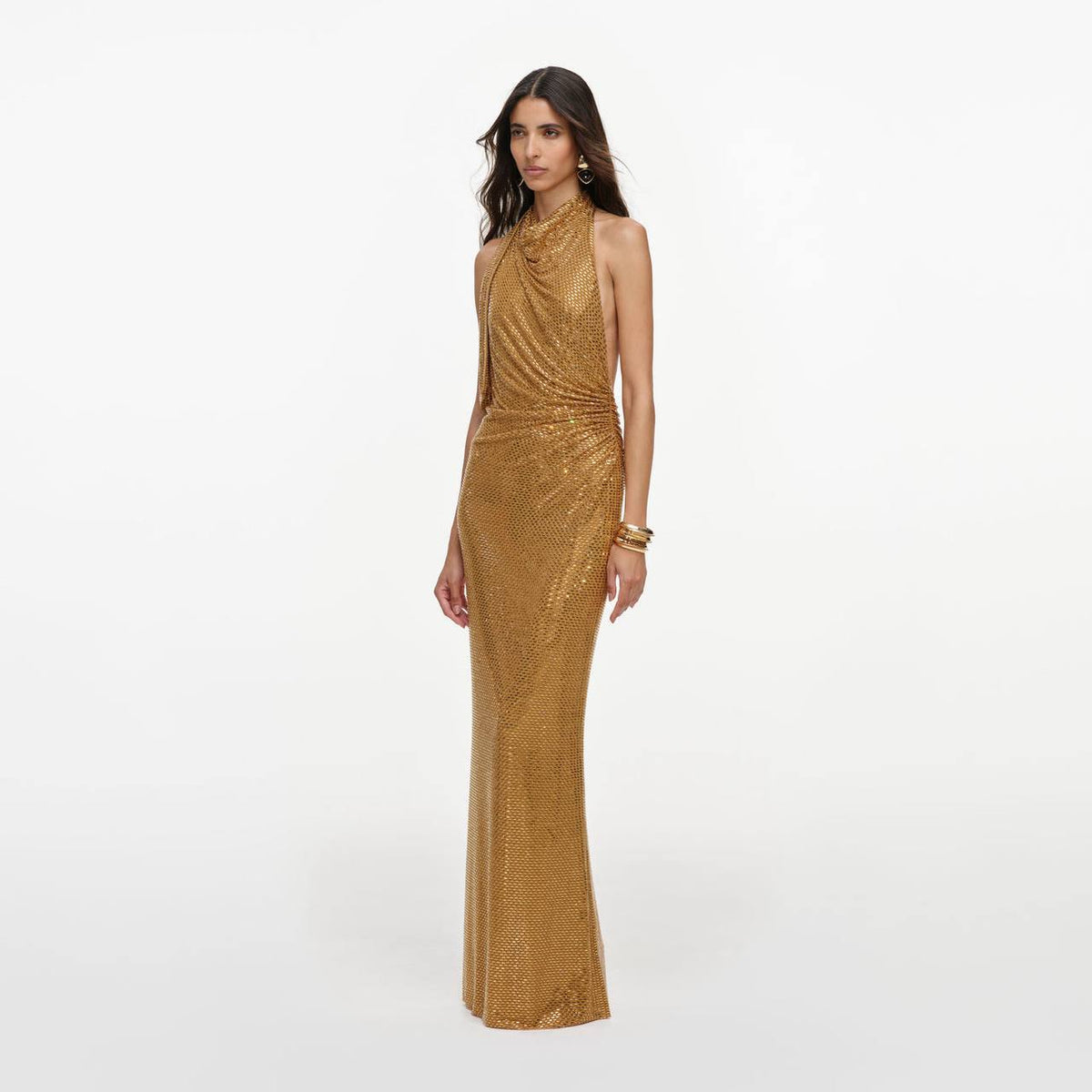 Gold Rhinestone Halter Maxi Dress - Image 4