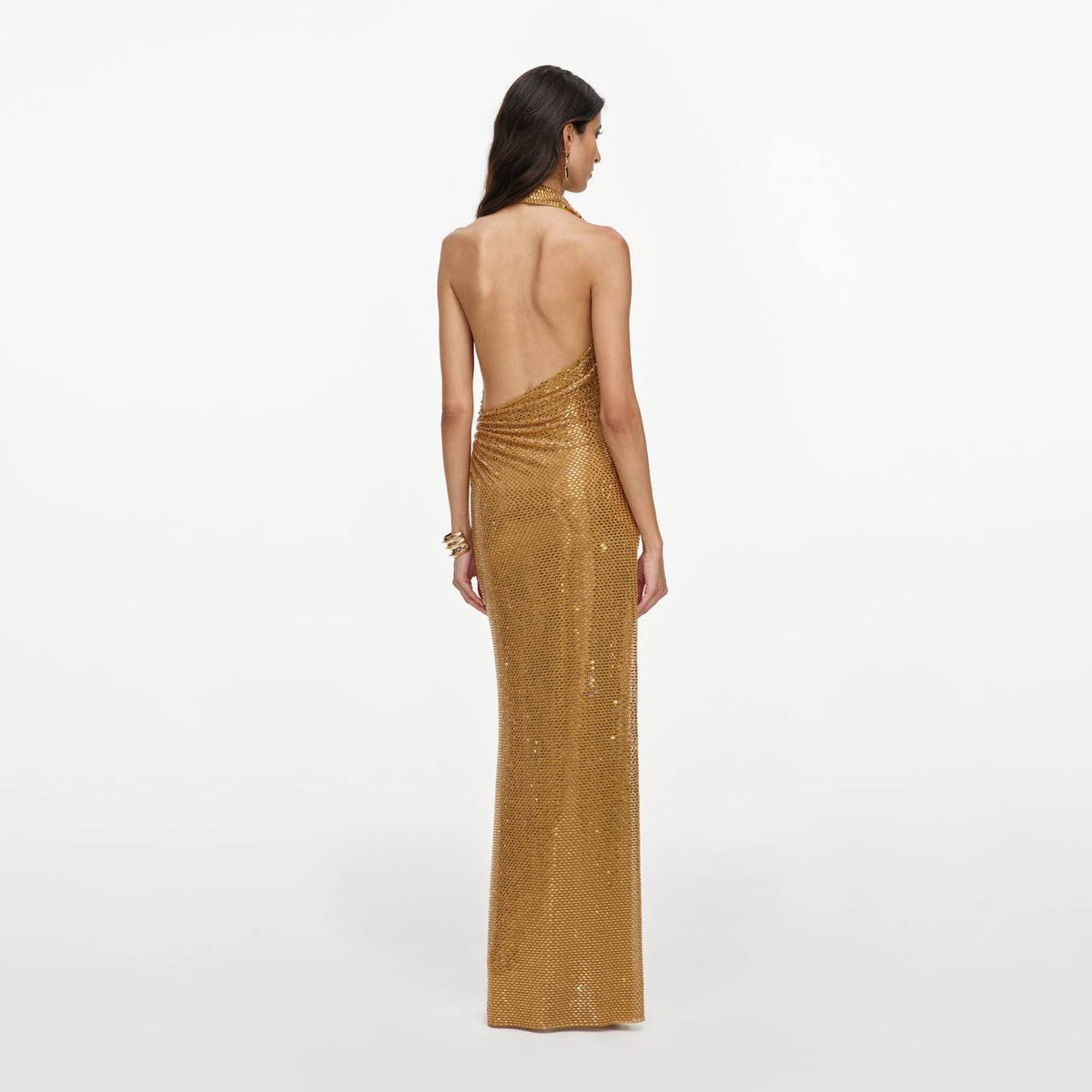Gold Rhinestone Halter Maxi Dress - Image 6