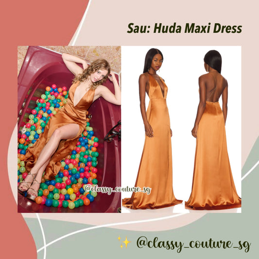 Sau Huda Satin Maxi Dress Gown in Copper