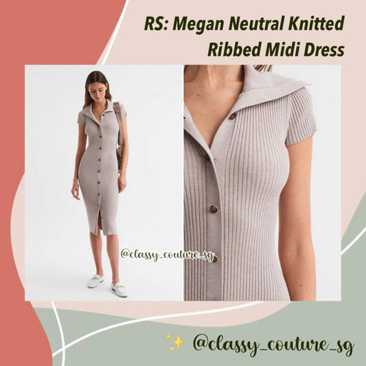 RS: Megan Neutral Knitted Ribbed Midi Dress