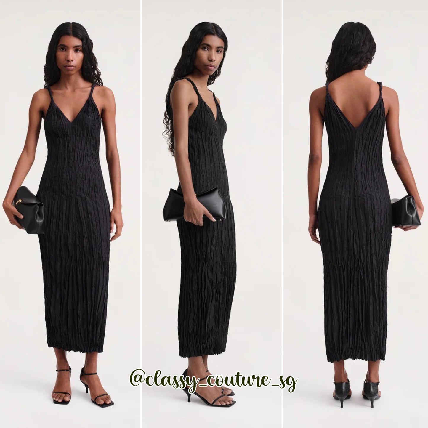 TOT Twist Strap Crinkled Silk Dress | midi