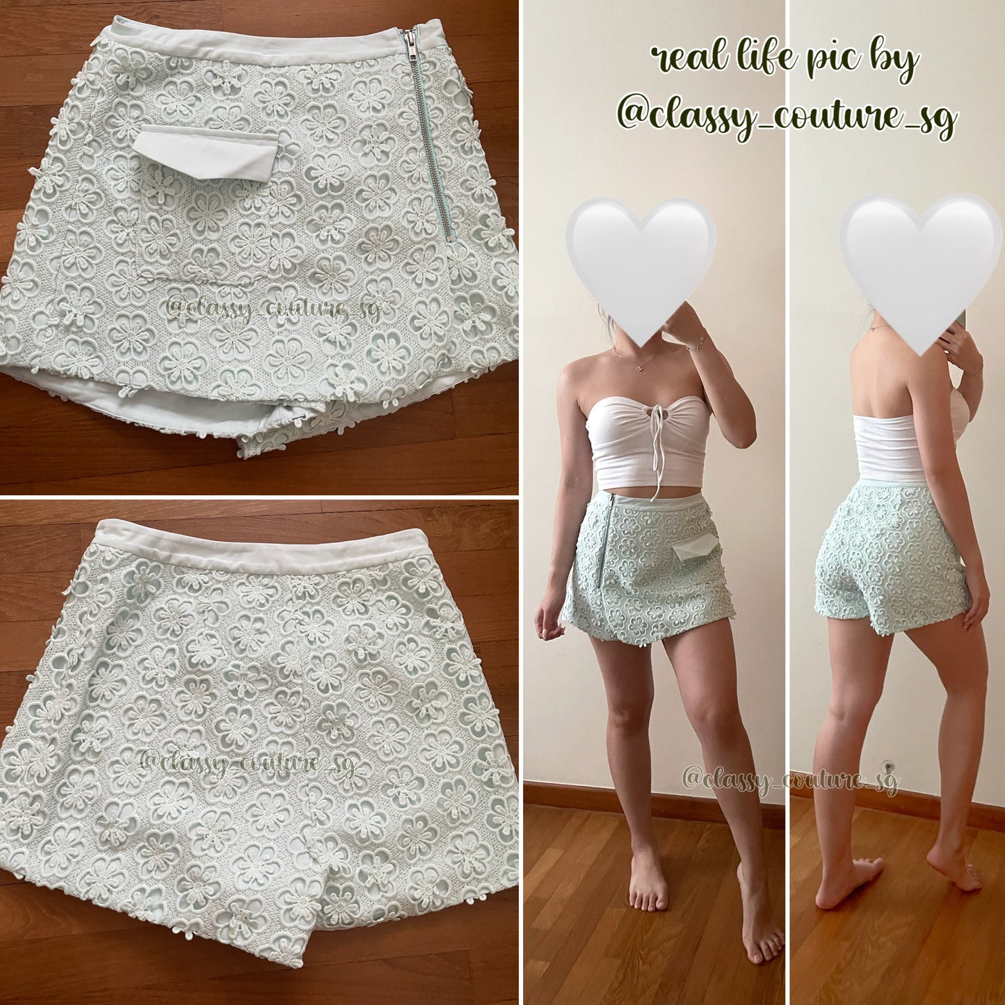 SP Mint Blue Daisy Guipure Skort | mini skirt shorts