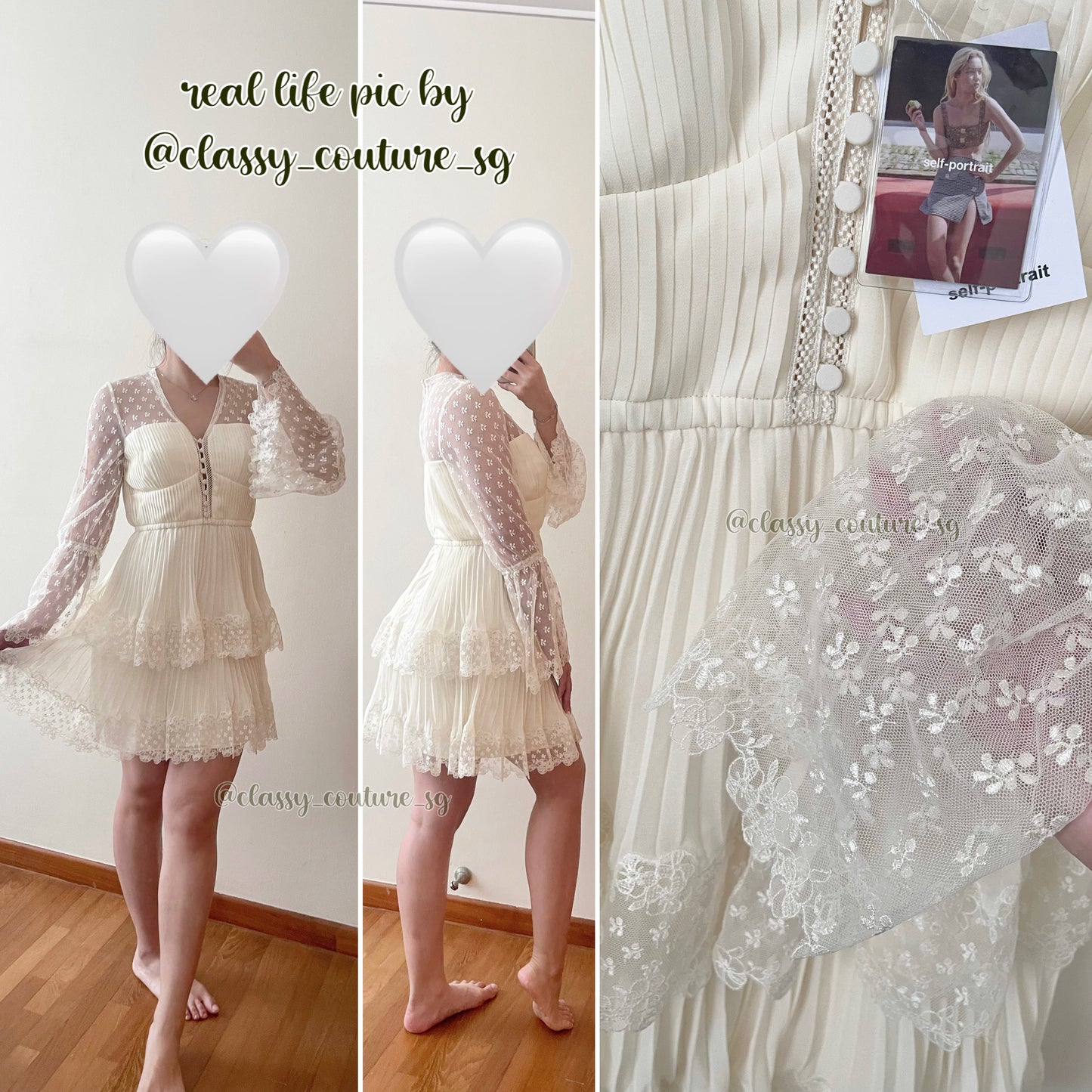 SP Cream Chiffon Lace Tiered Mini Dress