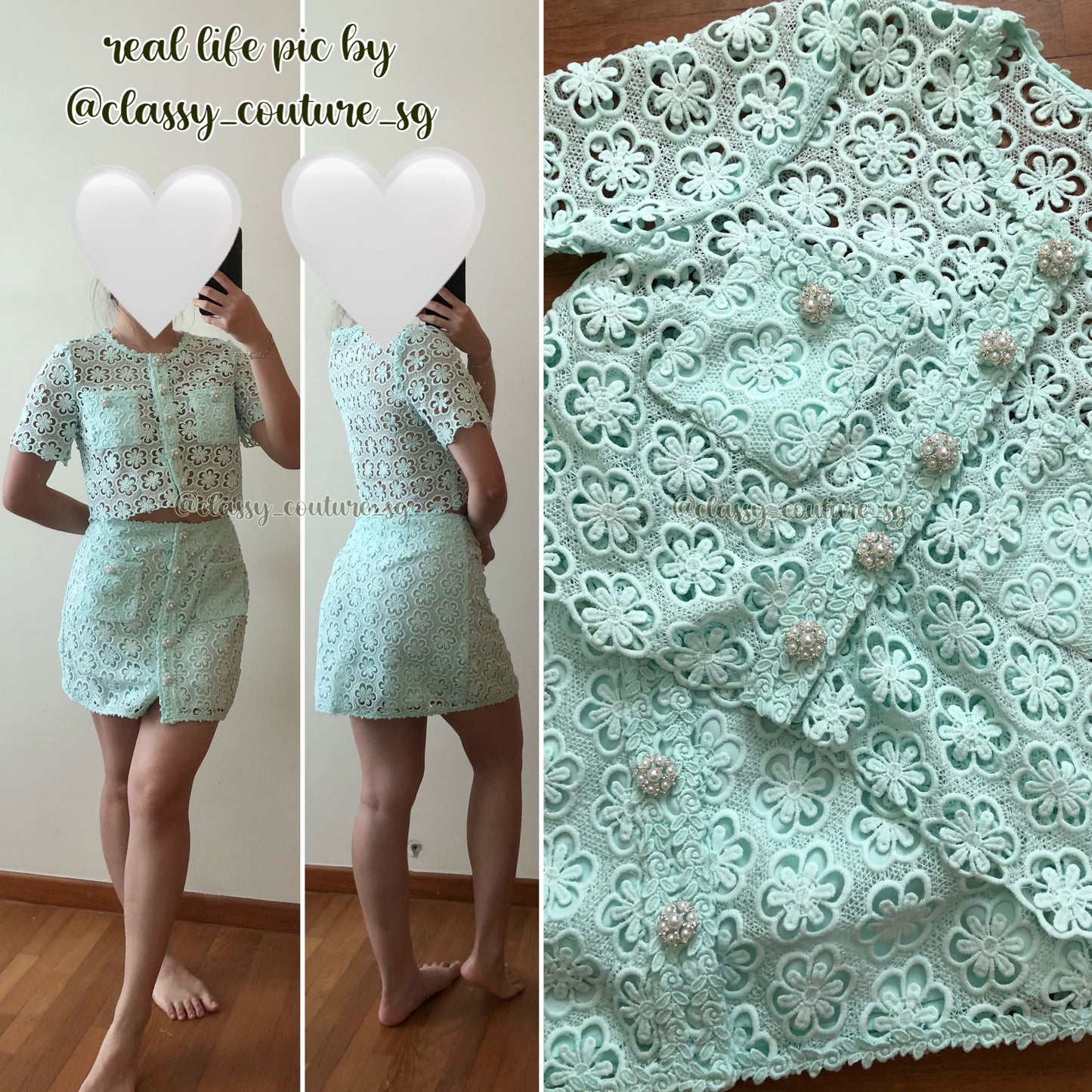 SP Daisy Guipure Top | Mini Skirt | Mint Blue and Ivory Set