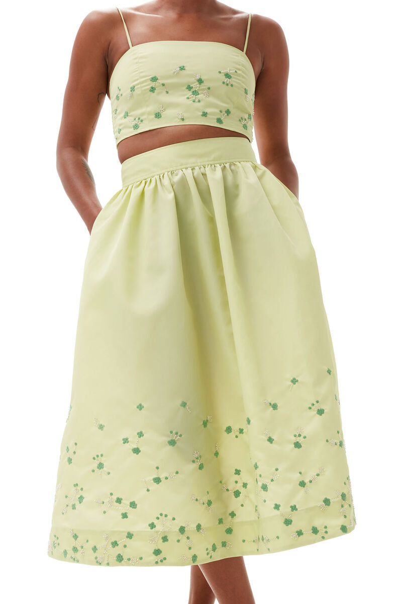 GN Lily Green Beaded Nylon Crop Top | Midi Skirt | Set