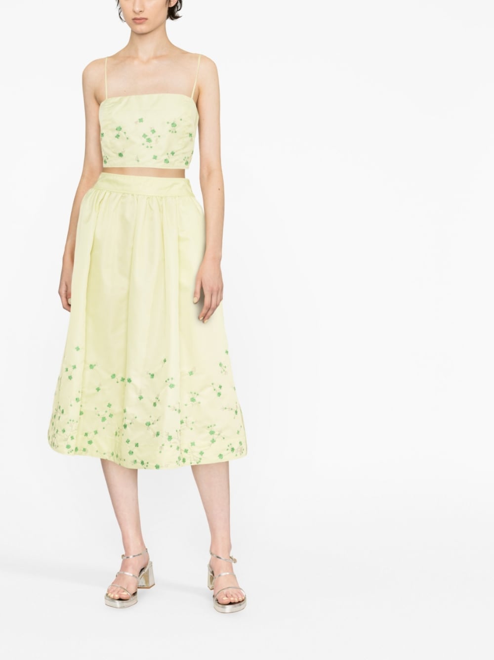 GN Lily Green Beaded Nylon Crop Top | Midi Skirt | Set
