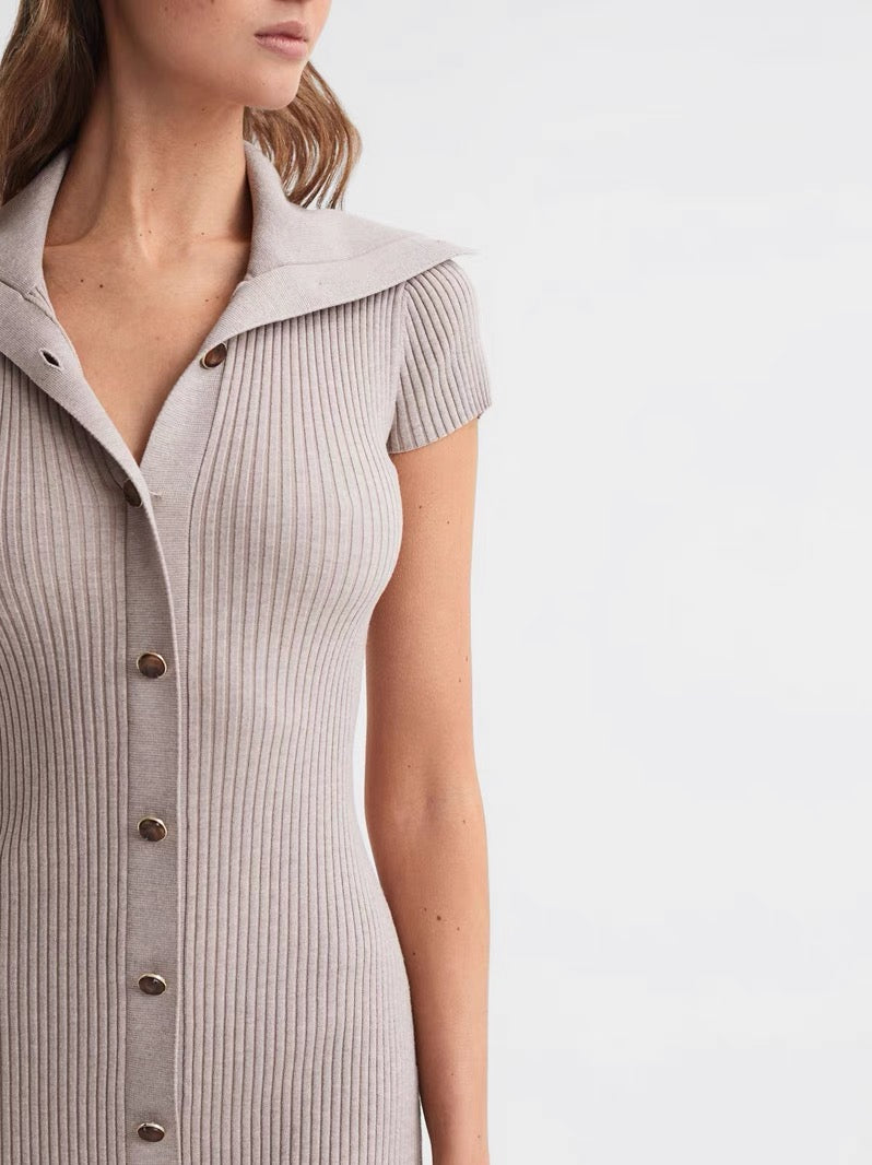 RS: Megan Neutral Knitted Ribbed Midi Dress