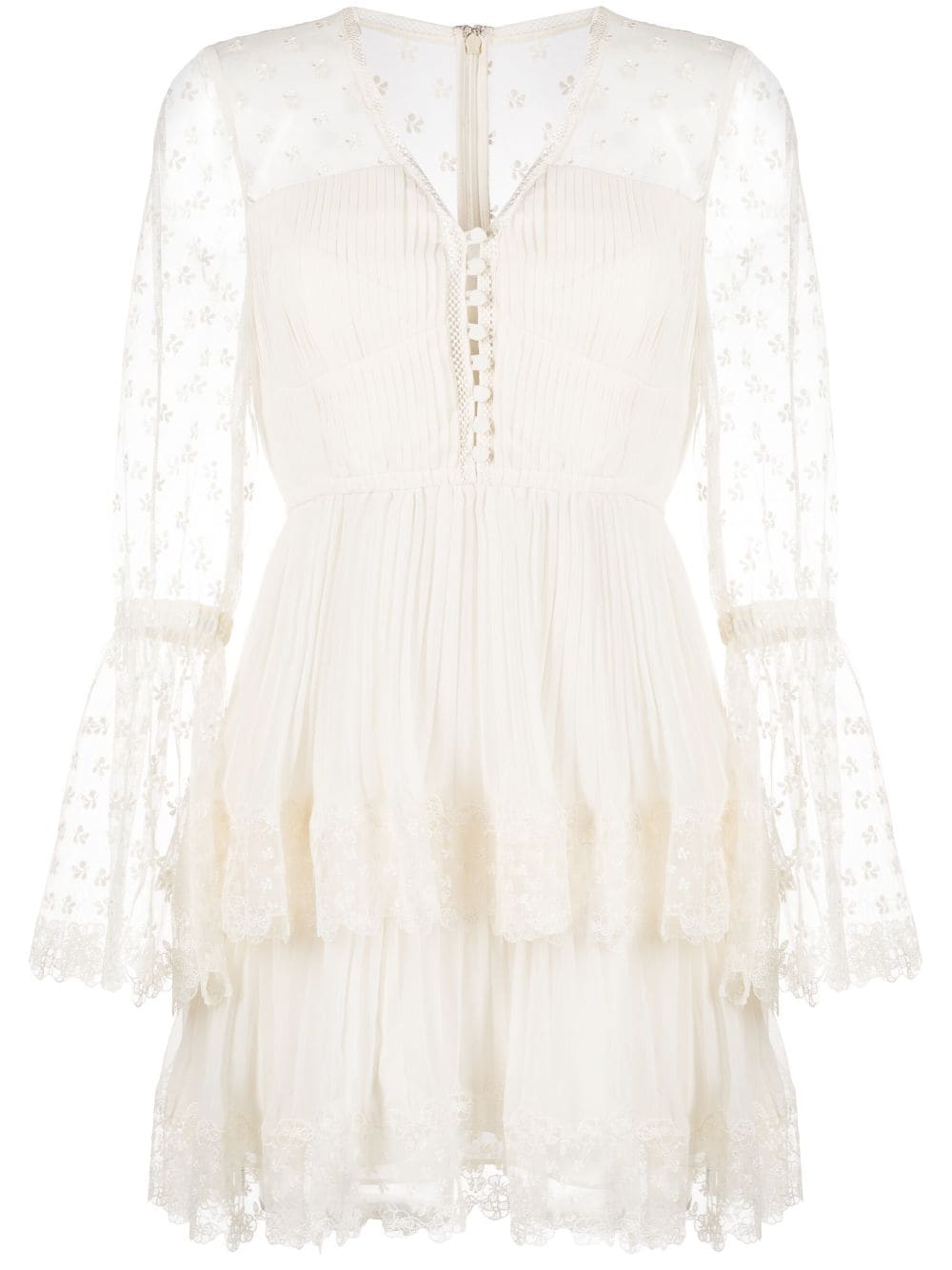 SP Cream Chiffon Lace Tiered Mini Dress