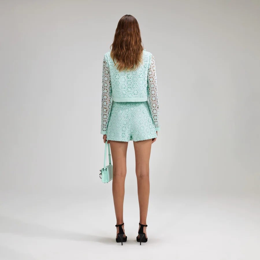 SP Mint Blue Daisy Guipure Skort | mini skirt shorts