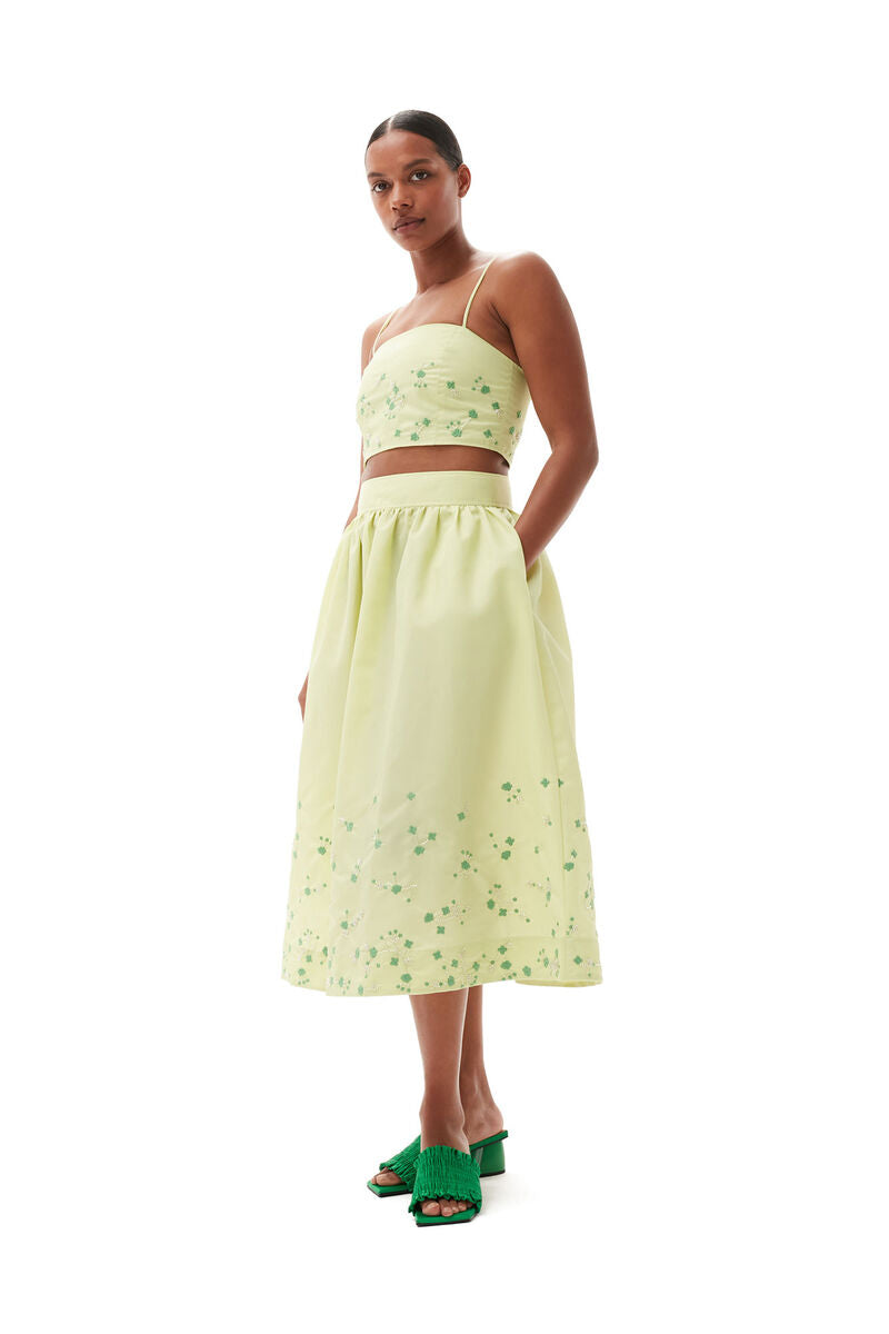 GN Lily Green Beaded Nylon Crop Top | Midi Skirt | Set