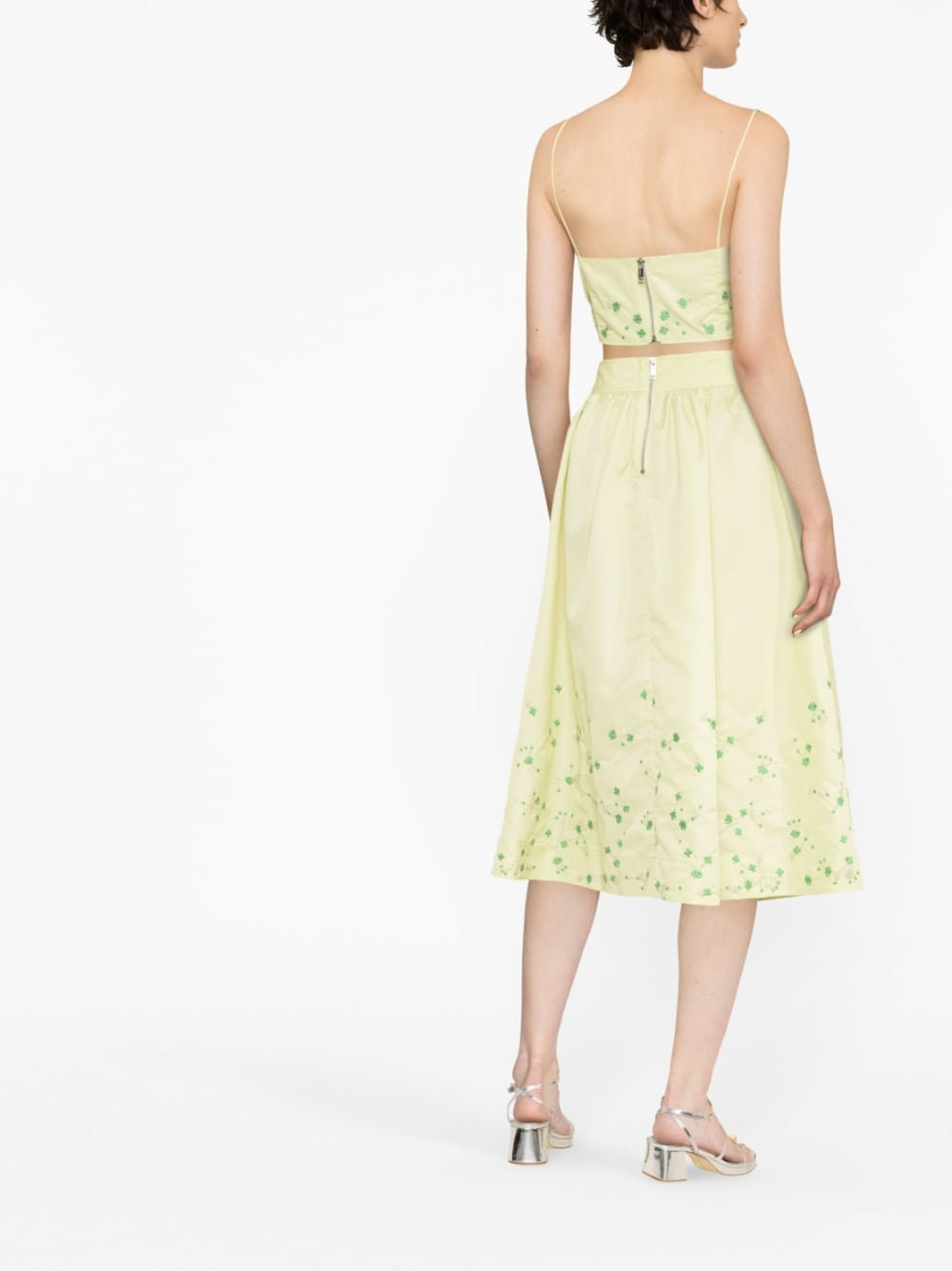 GN Lily Green Beaded Nylon Crop Top | Midi Skirt | Set