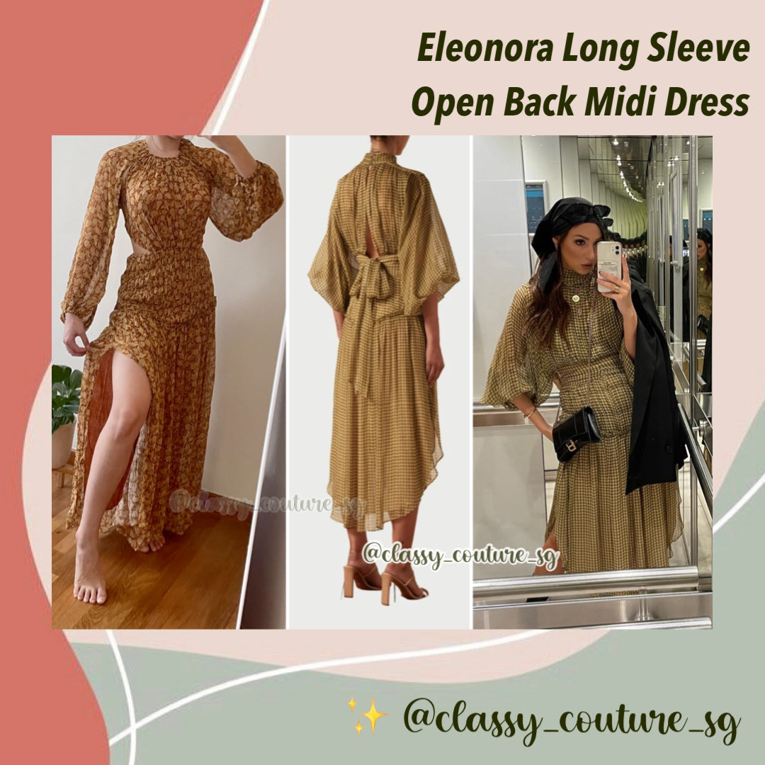 SJ Eleonora Long Sleeve Open Back Midi Dress | Olive/Sand